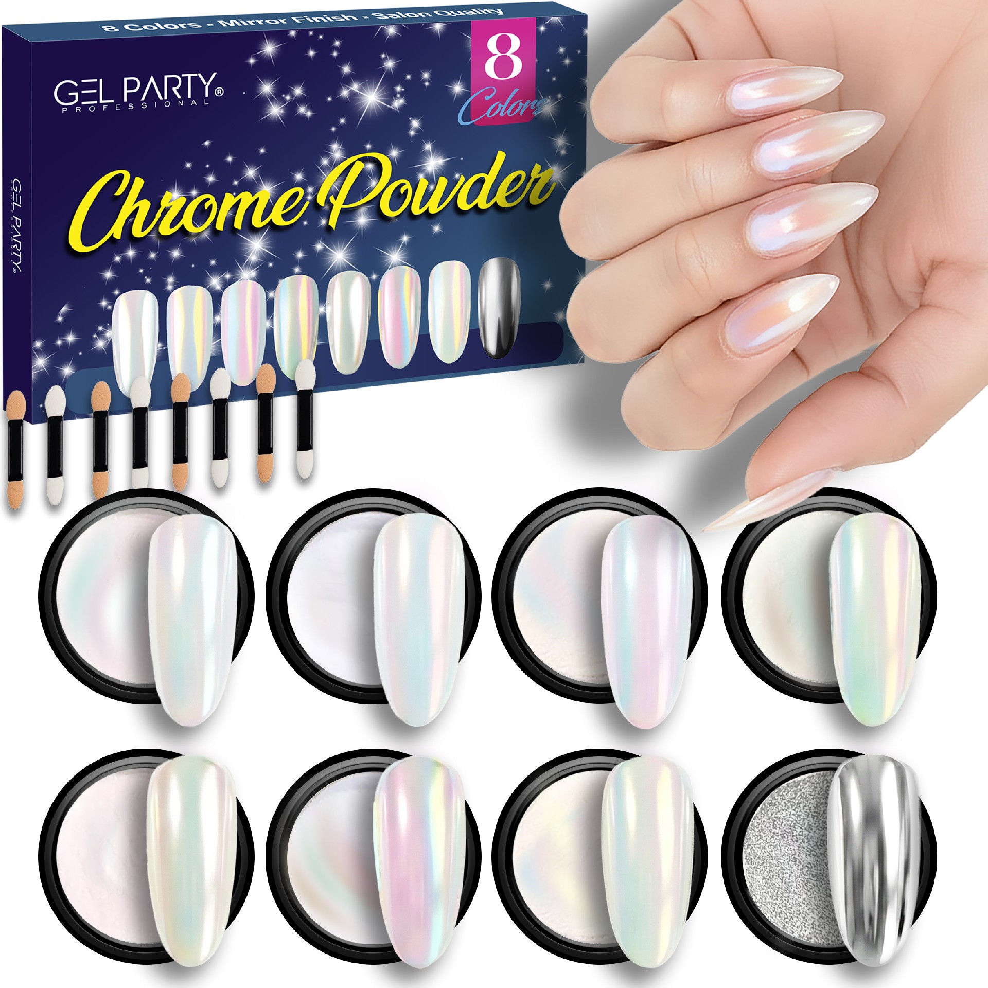 GELPARTY 8 Colors Pearl Chrome Nail Powder Set 03